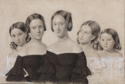 Portrett av søstrene Yelisaveta, Maria, Praskovya, Alexandra og Anna Dyakov, slutten av 1830-årene av Unbekannt