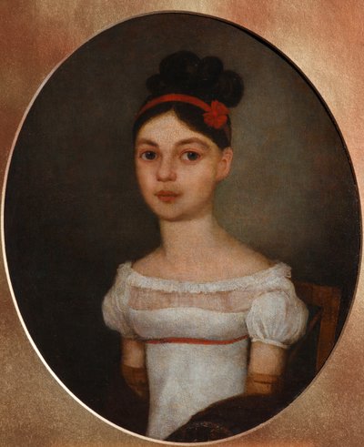 Portrett av Yelizaveta Fyodorovna Ozerova, født Zagryazyskaya 1800-1885, ca. 1815 av Unbekannt