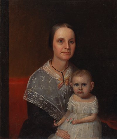 Portrett av en mor og et barn, ca. 1850. av Unbekannt