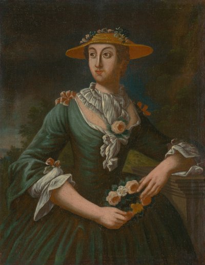 Portrett av en kvinne i hatt med blomster av Unbekannt