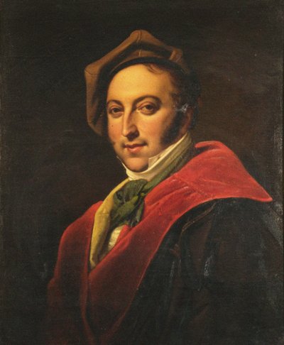 Portrett av komponisten Gioachino Antonio Rossini 1792-1868. av Unbekannt