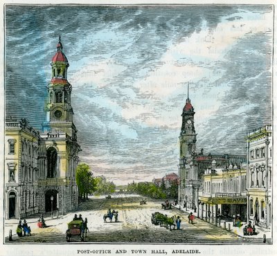 Postkontor og rådhus, Adelaide, Sør-Australia, Australia, c1880 av Unbekannt