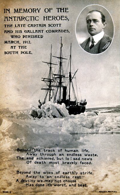 Postkort til minne om kaptein Scotts skjebnesvangre ekspedisjon til Sydpolen, c1912 av Unbekannt