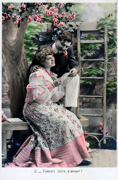 Premiere Love Letter, vintage fransk postkort, c1900 av Unbekannt