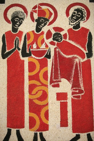 Presentation de Jesus au temple Fresken i Keur Moussa klosterkirken ble designet og malt i 1963 av Dom Georges Saget, Keur Moussa, Senegal av Unbekannt