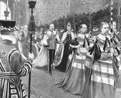 Prinsesse Alexandra ... ved åpningen av kong Edward VIIs første parlament, 1901. av Unbekannt