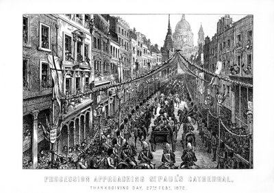 Prosesjon nærmer seg St Pauls Cathedral, Thanksgiving Day, 27. februar, 1872, 1899 av Unbekannt