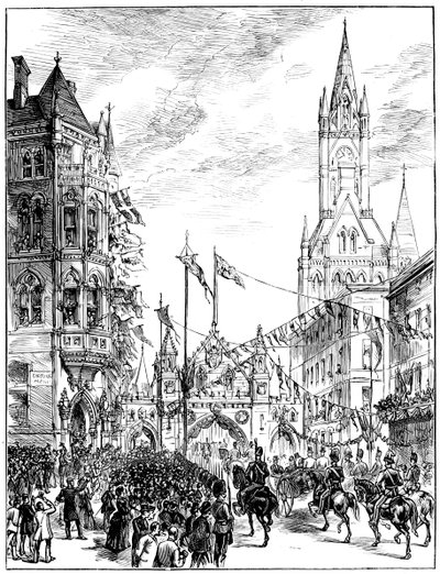 Prosesjon nærmer seg rådhuset, Manchester, 1887 av Unbekannt