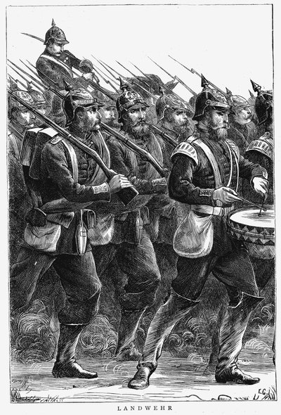 Prøyssiske soldater på marsj, fransk-prøyssisk krig, september 1870 av Unbekannt