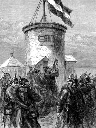 Preussiske tropper heiser flagget sitt ved Valerien, fransk-prøyssisk krig, 1870-1871 c1880 av Unbekannt