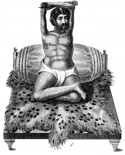 Purana Puri, hinduistisk filosof, løftet armene over hodet, 1811 av Unbekannt