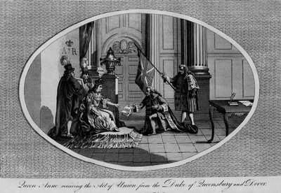 Dronning Anne mottok unionsloven fra hertugen av Queensberry, 1707 1793 av Unbekannt