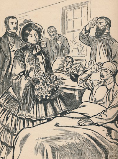 Dronning Victoria besøker sine sårede soldater, c1907 av Unbekannt