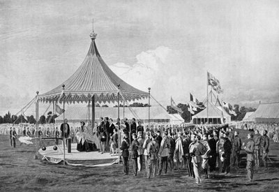 Dronning Victoria avfyrte det første skuddet ved Wimbledon, juli 1860, c1920 av Unbekannt