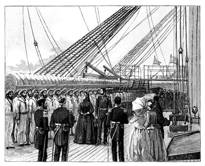 Dronning Victoria inspiserer HMS Galatea, Osborne Bay, ca 1860-tallet av Unbekannt