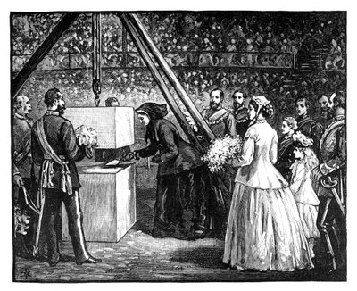 Dronning Victoria legger grunnsteinen til Royal Albert Hall, London, 1860-tallet av Unbekannt