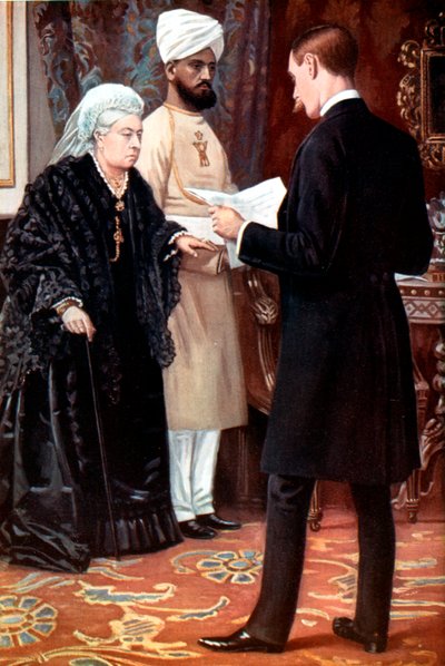 Dronning Victoria lytter til en utsendelse fra frontlinjen under Boerekrigen, 1899-1901. av Unbekannt
