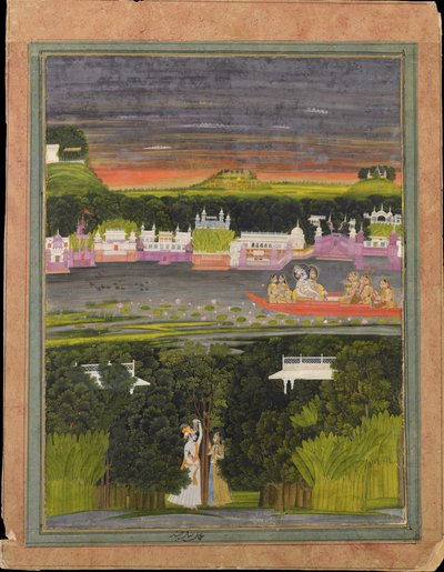 Radha og Krishna i kjærlighetens båt av Unbekannt