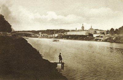 Jernbanebroen og Novodevichy-klosteret New Maidens Convent, Moskva, Russland, 1910-tallet av Unbekannt