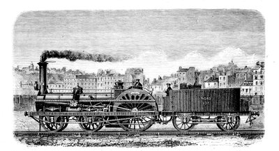 Jernbanedamplokomotiv designet i 1849 av den engelske ingeniøren Thomas Russell Crampton av Unbekannt