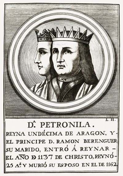 Raimond Berenger IV av Barcelona og Petronilla Queen of Aragon, gravering. av Unbekannt