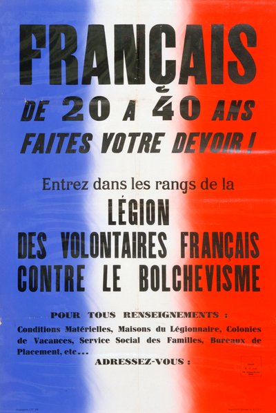 Rekrutteringsplakat for Legion of French Volunteers, 1941-1944 av Unbekannt