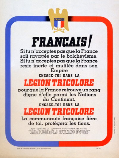 Rekrutteringsplakat for Vichy French Légion Tricolore, 1942 av Unbekannt