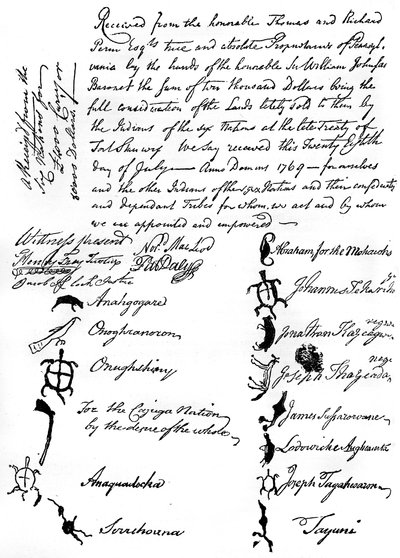 Redusert faksimile av en traktat mellom de britiske og indianerstammene, 1769, c1880 av Unbekannt