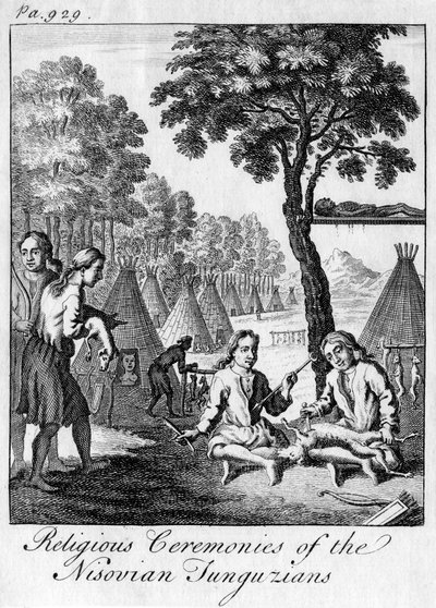 Religiøse seremonier til Nisovian Tunguzians, c1748 av Unbekannt