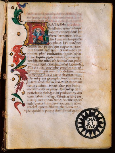 Representasjon av Saint Hieronymus (347-420), belyst side hentet fra "Opuscola theologica". av Unbekannt