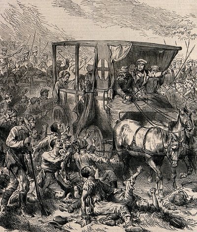 Redde de sårede russiske soldatene fra slagmarken, ca 1878 av Unbekannt