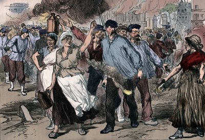 Opprørere og petroleuses som skyter offentlige bygninger i Paris under Paris-kommunen, 1871 1906 av Unbekannt