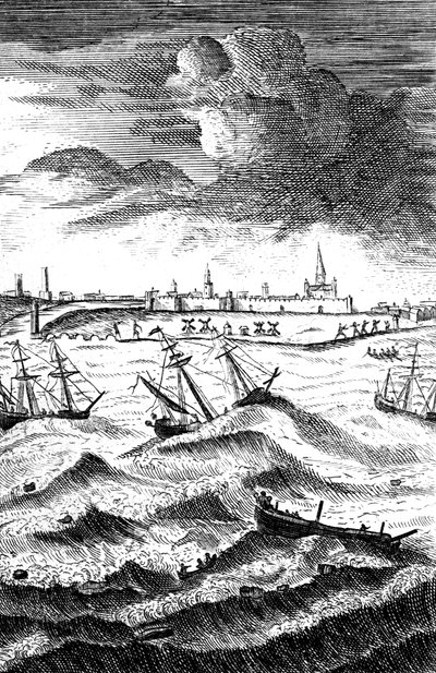 Robinson Crusoe ble forliste ved Yarmouth, c1719 av Unbekannt
