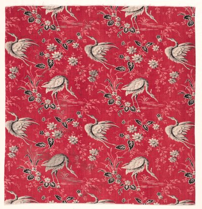 Rulletrykt bomull med hegre og blomsterdesign, 1800-tallet. av Unbekannt