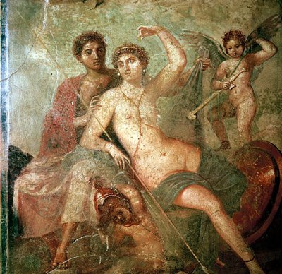 Romersk veggmaleri av Amor, Venus og Mars, Pompeii, Italia av Unbekannt