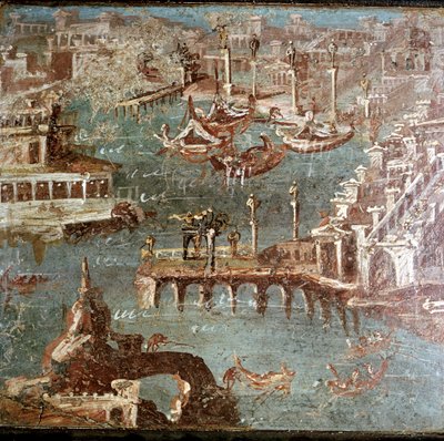 Romersk veggmaleri av en havnescene, Stabiae, nær Pompeii, Italia av Unbekannt