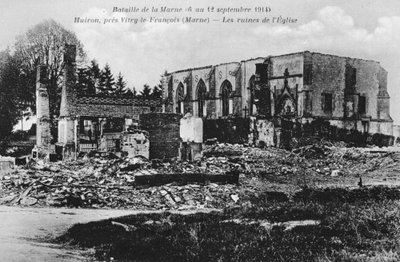 Ødelagt kirke, Huiron, Frankrike, Slaget ved Marne, første verdenskrig, 1914 av Unbekannt