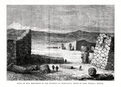 Ruiner av inkamonumenter i omgivelsene til Tiahuanacu, sør for Titicacasjøen, Bolivia, 1877 av Unbekannt