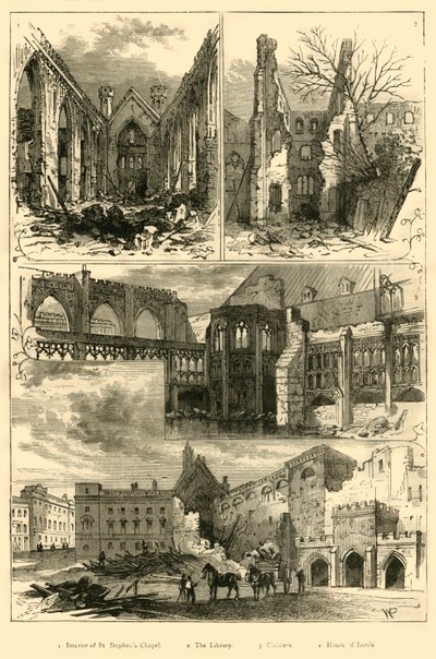 Ruinene av parlamentets hus, 1881. av Unbekannt