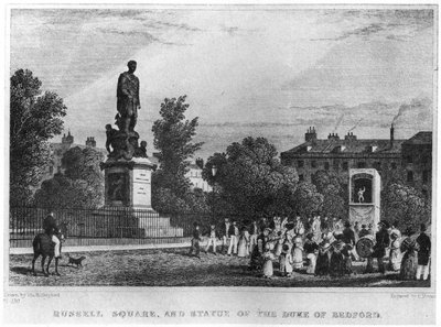 Russell Square og statuen av hertugen av Bedford, London, 1800-tallet 1907 av Unbekannt