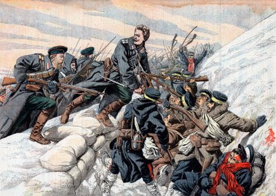 Russisk angrep på de japanske skyttergravene, russisk-japanske krigen, 1904-5 av Unbekannt