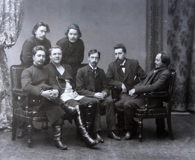 Den russiske forfatteren Maxim Gorky i litteraturgruppen Sreda Wednesday, 1902 av Unbekannt