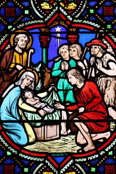 Hellig hjerte kirke. Glassmaleri vindu. Fødselen. Tilbedelse av hyrdene, 20160604, Moulins, Frankrike av Unbekannt