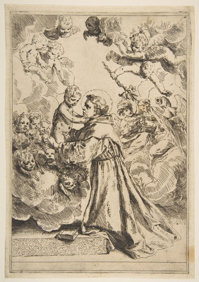 Den hellige Antonius av Padua som tilber Kristusbarnet i herlighet, kopi etter Cantarini, ca. 1640 eller senere. av Unbekannt