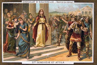 Saint Genevieve og Attila, c451 AD, 1800-tallet av Unbekannt
