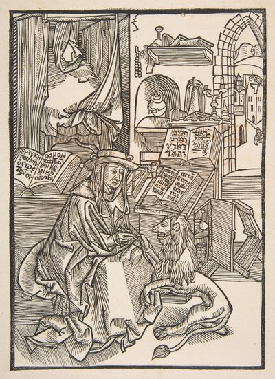 Saint Jerome trekker ut en torn fra løvenes fot, Lyons 1508 kopi.n.d. av Unbekannt