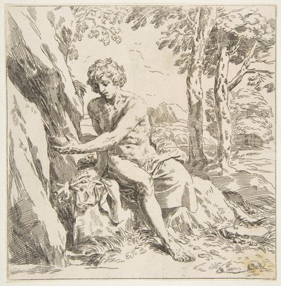 Døperen Johannes i ørkenen, kopi i revers etter Cantarini, ca. 1637-1639 eller senere. av Unbekannt