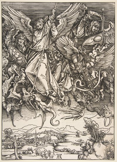 Saint Michael Fighting the Dragon, fra The Apocalypse, 1498. av Unbekannt