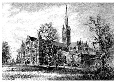 Salisbury Cathedral, fra sørvest, 1895 av Unbekannt