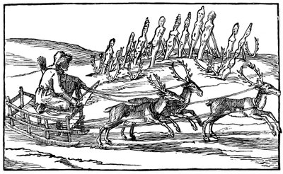 Samojed som reiser på en slede trukket av reinsdyr, sent på 1500- og tidlig på 1600-tallet av Unbekannt